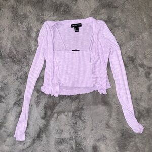 Streetwear Society Lavender Ribbed Tank & Button Cardigan Set
